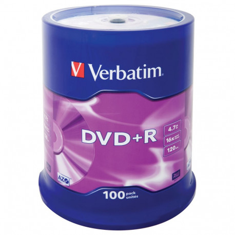 "1x100 Verbatim DVD+R 4,7GB 16x Speed, matt silver"