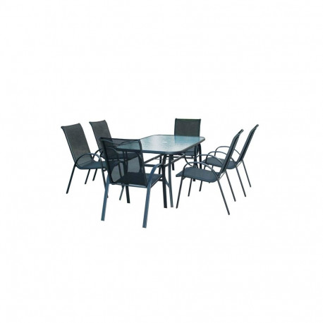 OUTD FURNIT SET 6 CHAIR 1 TABL BL HC-891