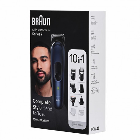 Grooming Tool - Braun 10-in-1 Styling Set MGK7410, 100-Minute Runtime, Washable, Black