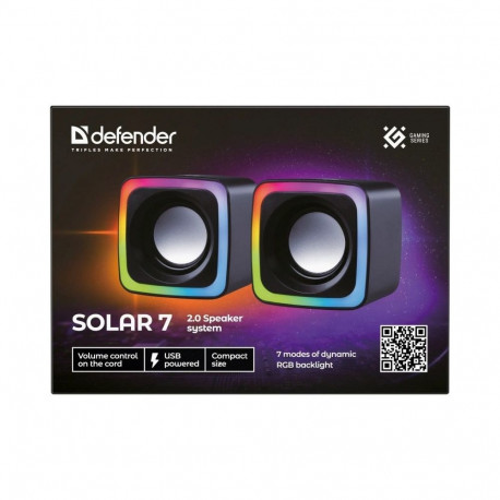 Speaker - Defender Solar 7 2.0 6W USB-Powered LED Speakers Black