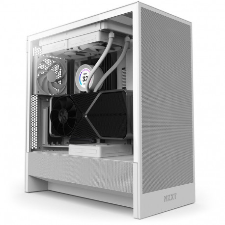 Computer Case - NZXT H5 Flow Midi Tower, Tempered Glass, Supports EATX/ATX, White