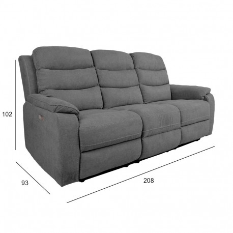 Recliner sofa MIMI 3-seater with electric mechanism, grey