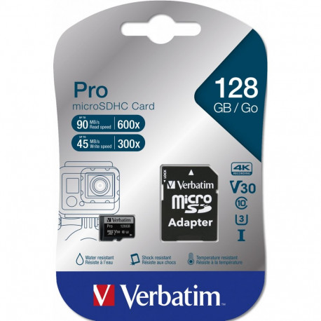 Mälukaart Secure Digital Verbatim MicroSDXC 128GB Pro Class10 UHS-I U3 r90MB/sec w45MB/sec + SD-adap