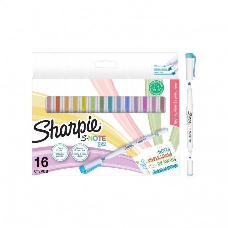 Helestusmarker Sharpie S-NOTE DUO Twin Tip Pastel Mix, kahe otsaga, 16 värvi