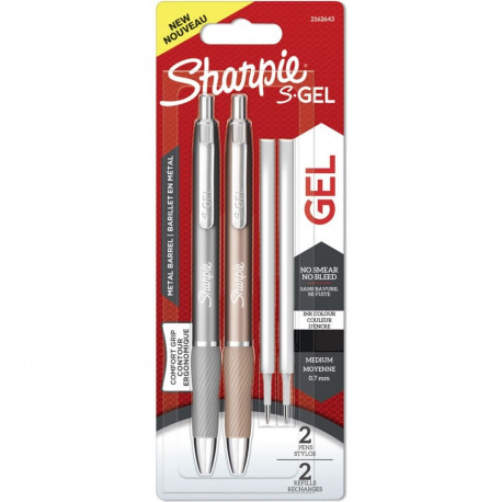 Geelpliiatsite komplekt Sharpie S-Gel Metal Steel Grey & Rose, 0,7 mm, must tint, 2 tk + 2 varusüdam