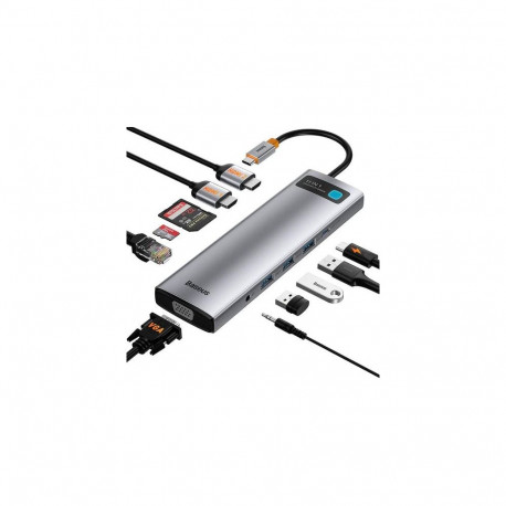 Baseus Metal Gleam Series 11-in-1 Wired USB 3.2 Gen 1 (3.1 Gen 1) Type-C Grey