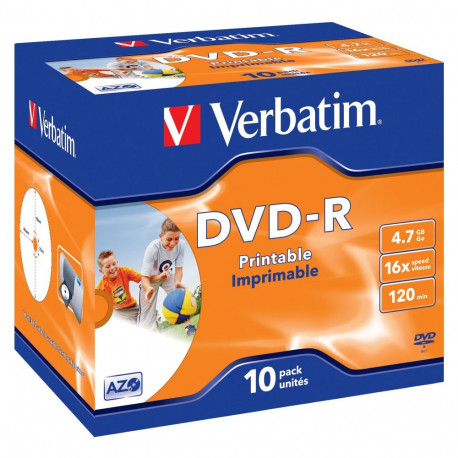 Verbatim DVD-R kettad 10x 4.7GB 16x lai trükitav pind fotodele jewelcase-karbis (43521)
