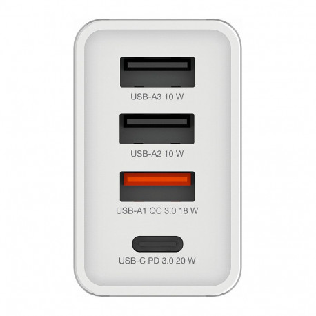Verbatim laadija 30W 1x USB-C 3x USB-A PD 3.0 QC 3.0, valge