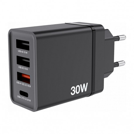 Verbatim laadija 30W 1x USB-C 3x USB-A PD 3.0 QC 3.0, must