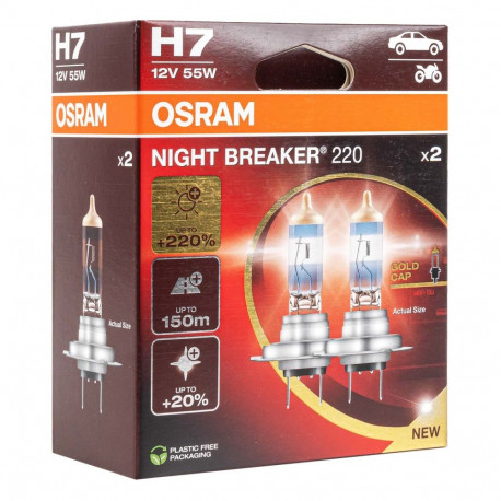 Żarówki halogenowe osram h7 12v 55w px26d night breaker +220% 2 sztuki