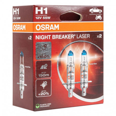 Żarówki halogenowe osram h1 12v 55w p14,5s night breaker laser +150% /2 szt./