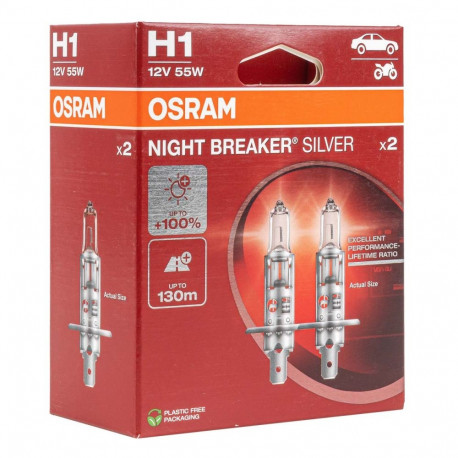 Żarówki halogenowe osram h1 12v 55w p14,5s night breaker silver +100% /2 szt./