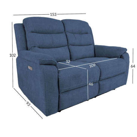 Recliner sofa MIMI 2-seater with electric mechanism, blue