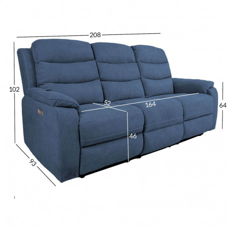 Diivan MIMI 3-kohaline elektriline recliner 208x93xH102cm, sinine