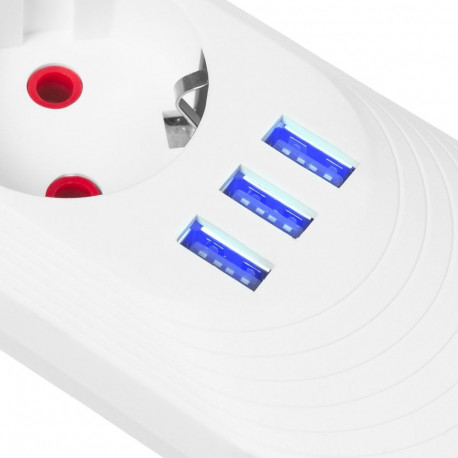 Power Strip - Maclean MCE395 5 Socket Extension + 3 USB 2500W 1.5m White