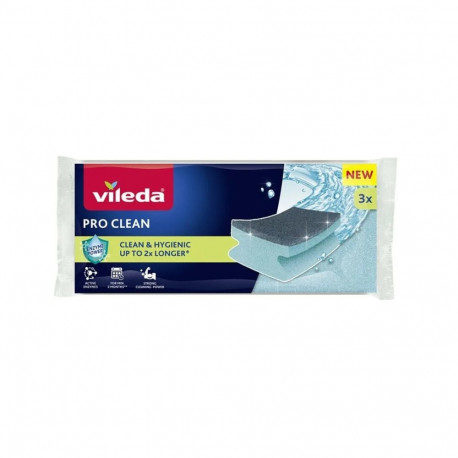 Cleaning Supplies - Vileda Pro Clean Enzyme Scourer 3 pcs. Sponge Blue/Grey