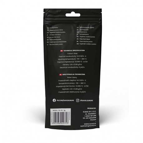 Thermal Paste - Savio TG-04 14.5 W/m·K -250 to 300 °C Grey