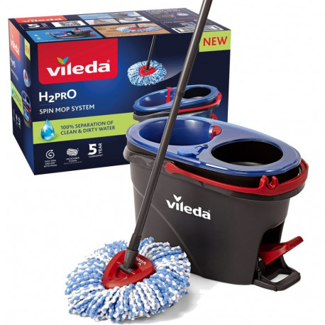 Cleaning Mop - Vileda H2prO Rotary Mop with Removable Microfiber Head, Telescopic Handle 55-123 cm