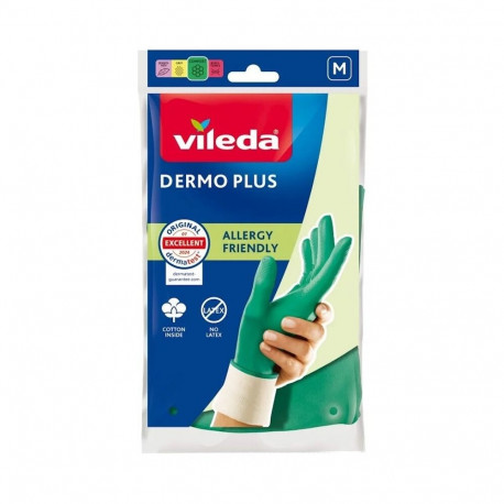 Household Gloves - Vileda Dermo Plus M Cotton Nitrile Water-Resistant Green