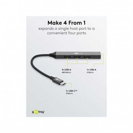 USB jagaja GOOBAY USB-C - 4 x USB-A (USB3.2)