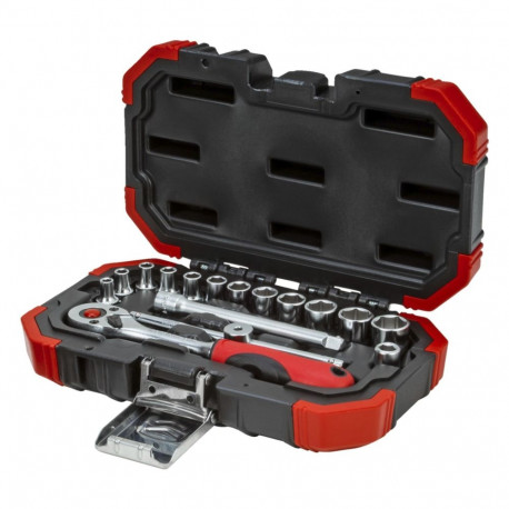Red Steckschlüssel-Satz 1/4", 16-teilig (rot, mit Umschalt-Knarre, SW 4mm - 13mm)