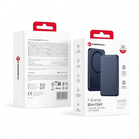 Powerbank compatible with MagSafe Forcell F-Energy Slim F5K9 QC4.0 PD3.0 15W 5000 mAh navy blue