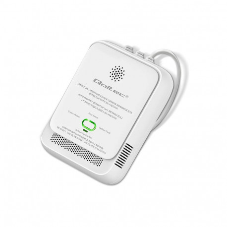 Home Safety Device - Qoltec 52654 Natural Gas And Carbon Monoxide Detector, Wi-Fi, 85dB Alarm, White