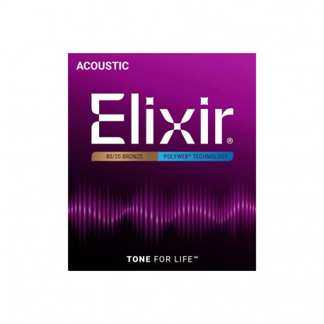 Acoustic Guitar String Set - Elixir 11100 Medium 13-56 PW, 80/20 Bronze, Pack Of Six Strings