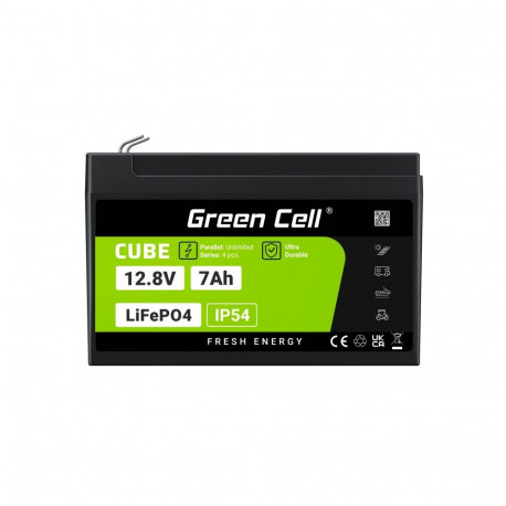 Battery - Green Cell LFPGC12V7AH 12.8V 7Ah Lithium Iron Phosphate Black