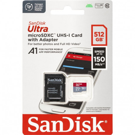 Ultra microSDXC 512GB UHS-I U1 Class 10 A1, hall/punane