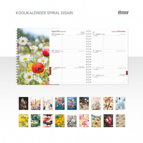 Koolikalender Spiral Disain, 145x187mm, spiraalköide, trükitud pildiga disainkaaned ,26/27 õppeaasta