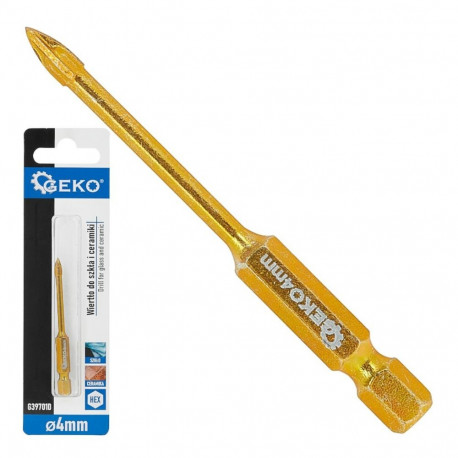 Drill for Glass and Ceramic 4mm HEX GEKO G39701D, Tungsten Carbide, 1/4" HEX Shank