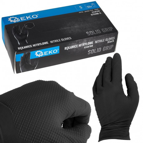 Nitrila cimdi Solid Grip, GEKO, G75200-S, 50 gab., izmērs S, melni