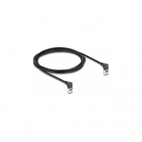 Delock RJ45 võrgukaabel Cat.6A S/FTP õhuke 90° üles kallutatud mõlemad otsad 2m, must