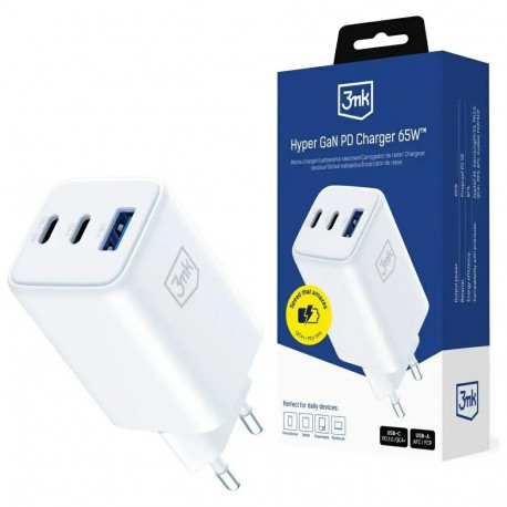 3MK Hyper | travel charger | 65W | PD, QC4+ | 2xUSB-C, USB-A | white