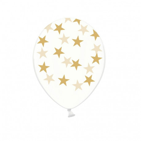 PartyDeco õhupall, 6 tk, 30 cm, läbipaistev, tähekestega