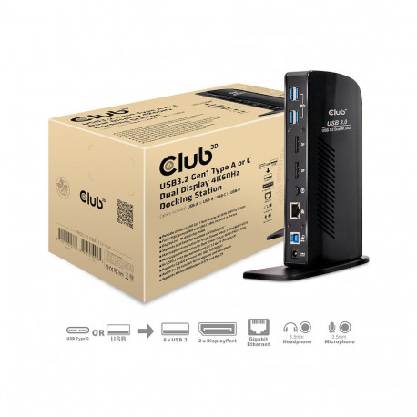 "Club3D 4K Dockingstation 60Hz USB3 ->6xUSB3/2xDP/LAN/Audio black"