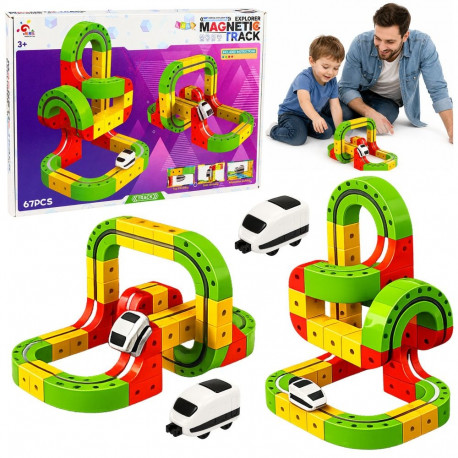 Tor Magnetyczny Z Elektrycznym Pociągiem 3D Kreatywny Konstrukcyjny 67 el.