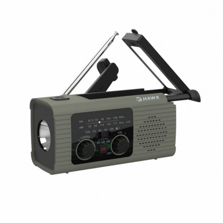 Hawk HWRDI410GN Radio Solar Dynamo With Flashlight