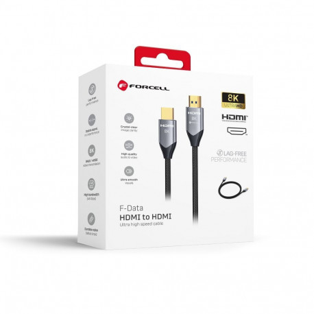 Cable HDMI 2.1 Forcell Cafule 8K 60Hz / 4K 120Hz – Ultra High Speed, HDR, eARC, VRR, 48Gbps 2 m blac