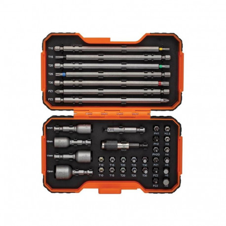 Värvikoodidega otsakute kmpl 1/4" 35 osa 2 magnethoidikuga PH,PH2G,PZ,SL,Hex,TORX 25mm 22 tk, 150mm 