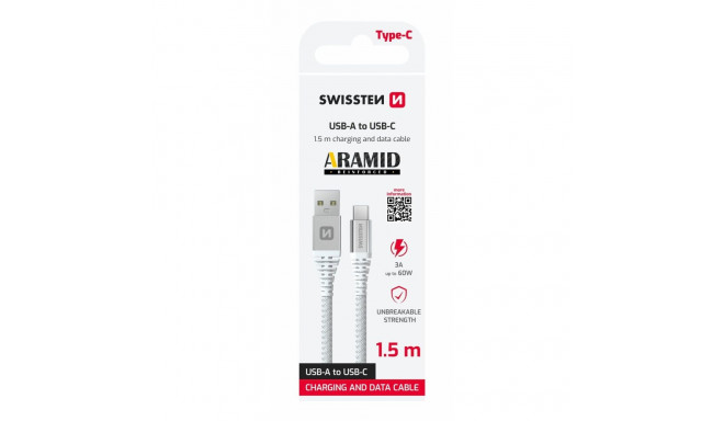 Swissten ARAMID REINFORCED USB - USB-C Data and Charding cable 1.5m