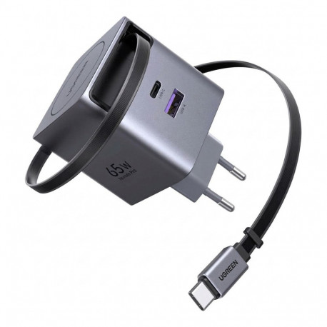 "UGREEN X615 65W GaN Fast Charger 1x USB-A 1x USB-C 1x ausziehbares USB-C Kabel 0,70m"