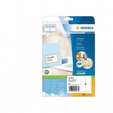"HERMA Etiketten Premium A4 weiß 105x148 mm Papier 100 St."