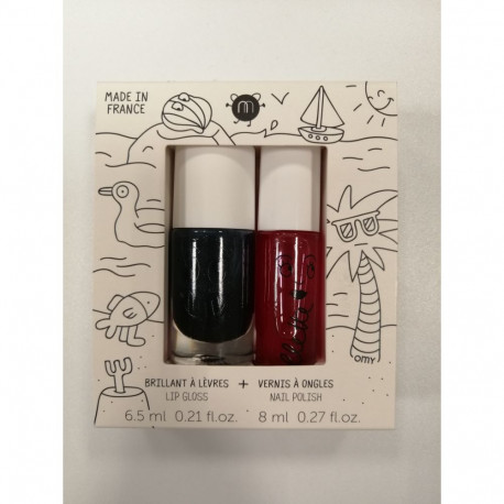 Nailmatic Kids bērnu nagu laka CASPER - melna & bērnu lūpu spīdums ROLLCERISE - ķiršu  HOLIDAYS NKHO