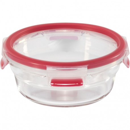 CLIP & CLOSE Glas-Frischhaltedose 0,6 Liter (transparent/rot, rund, Ø 16,7cm)