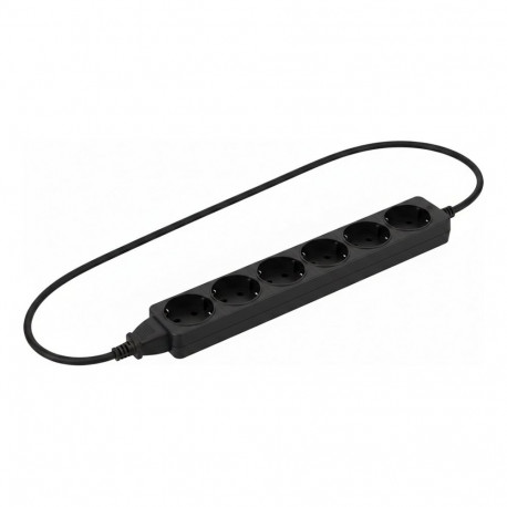 "helos Steckdosenleiste CLASSIC, 6-fach, schwarz, 3,0m, ohne Schalter"