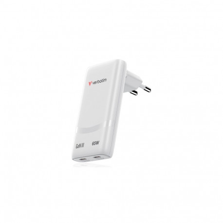 Verbatim 32355 Fold 'n' Go GaN Charger 65W 2-Port, USB-C, EU Plug, White