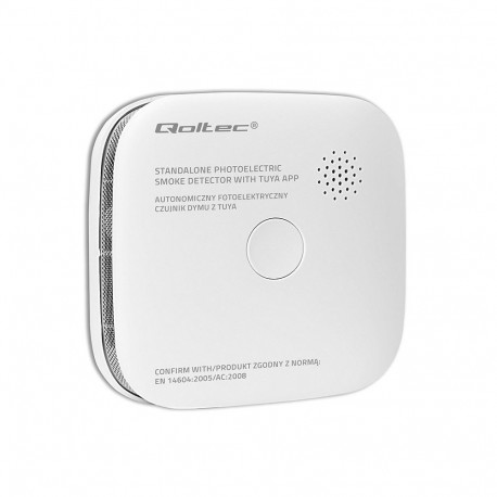Home Safety Device - Qoltec 52579 Wireless Smoke Detector Wi-Fi 10-Year Sensor Life 85dB Alarm White