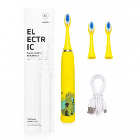 iLike Kids Rechargeable Sonic Electric Toothbrush, USB Charging, 3 Brush Heads (1+2 Replacement Head